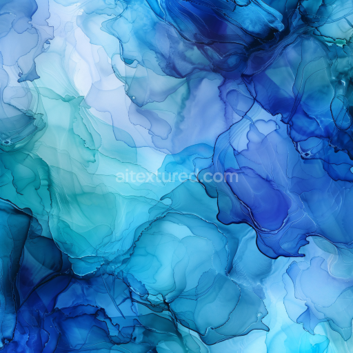 Seamless 3D Alcohol Ink PBR Texture with Blue-Green Fluid Swirls and Translucent Layers
