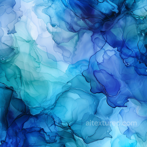 Alcohol Ink PBR Texture with Blue-Green Fluid Swirls and Translucent Layers seamless Alcohol ink PBR texture