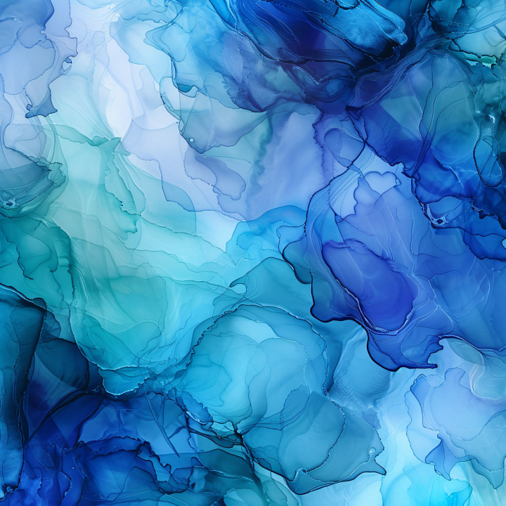 Alcohol Ink with Blue-Green Fluid Swirls and Translucent Layers seamless PBR texture preview