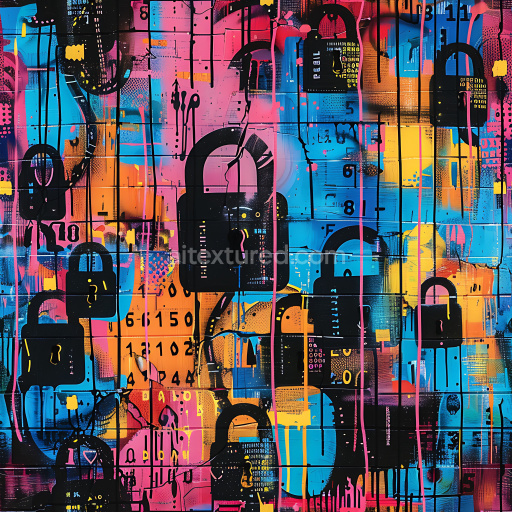 Preview — Seamless 3D PBR Graffiti Texture Featuring Colorful Locks and Numbers