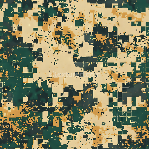 Seamless 3D Digital Desert Camouflage PBR Texture with Pixelated Blocks and Earthy Tones
