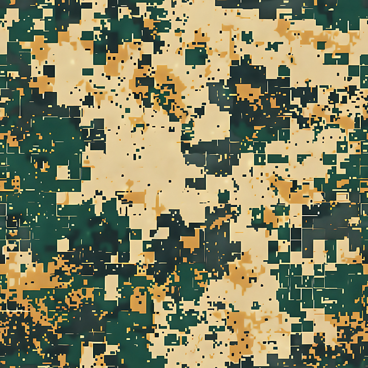 Digital Desert Camouflage with Pixelated Blocks and Earthy Tones seamless PBR texture preview