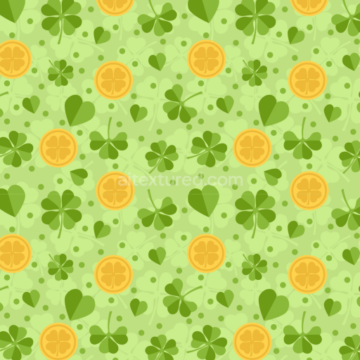 Seamless 3D PBR Texture Featuring St Patrick Lucky Clover and Gold Coins