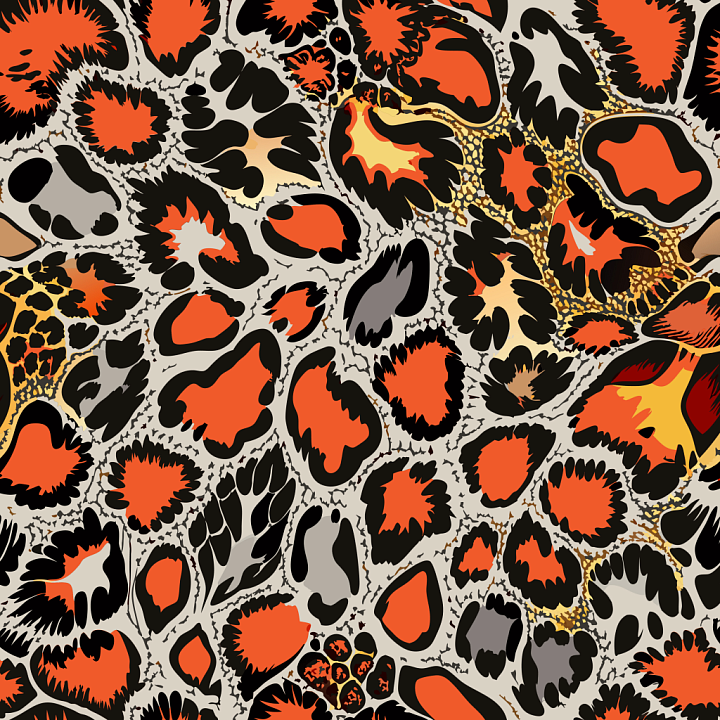 Leopard Print with Bold Orange and Black Patterns seamless PBR texture preview