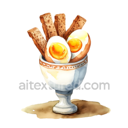 seamless Watercolor Breakfast Illustration of Boiled Eggs with Soldiers in Egg Cup texture 8k free download PBR