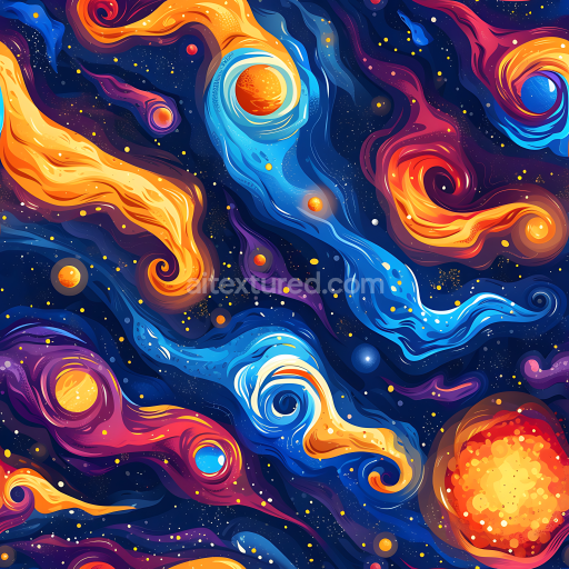 Seamless 3D Cosmic Nebula PBR Texture Featuring Vibrant Swirling Gas Clouds and Glowing Stars