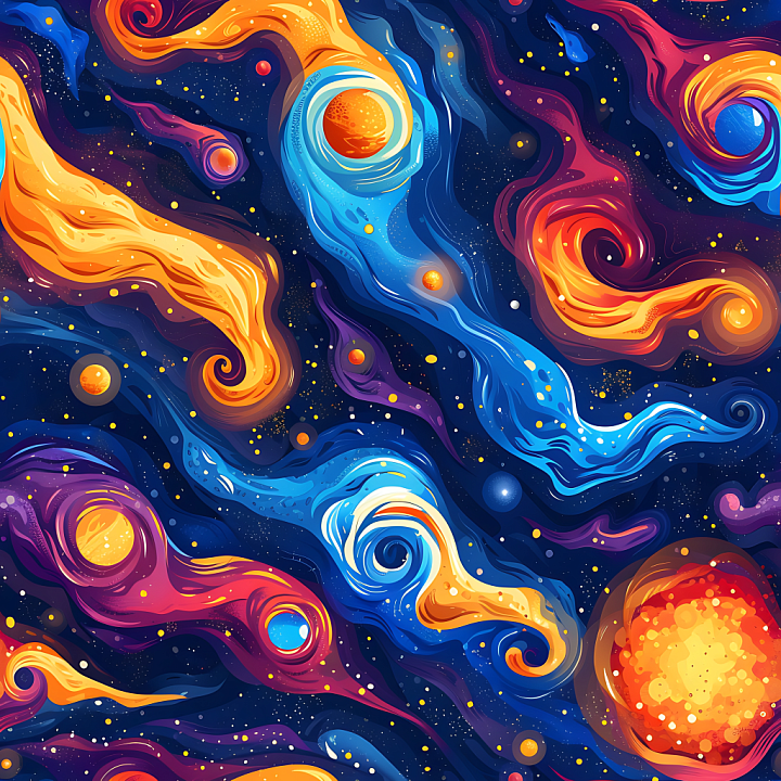 Cosmic Nebula Featuring Vibrant Swirling Gas Clouds and Glowing Stars seamless PBR texture preview