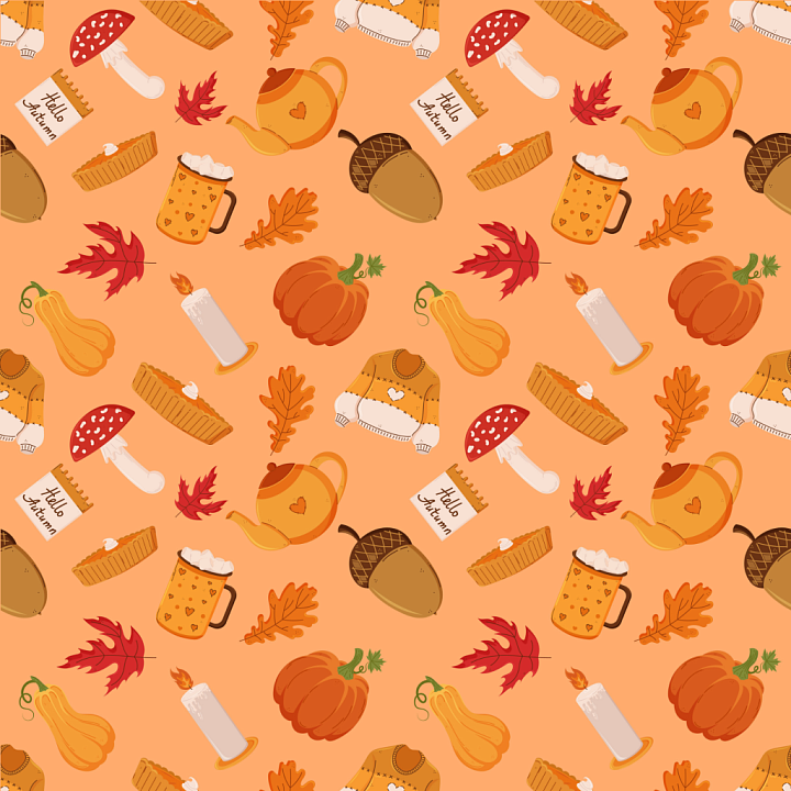 Featuring Festive Thanksgiving Icons and Autumn Colors seamless PBR texture preview