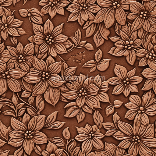 Seamless 3D PBR Embossed Floral Brown Leather Texture with Detailed Petal and Leaf Patterns