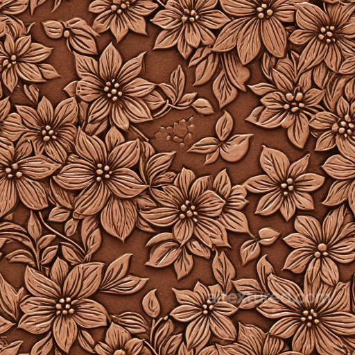 Embossed Floral Brown Leather Texture with Detailed Petal and Leaf Patterns seamless Leather PBR texture