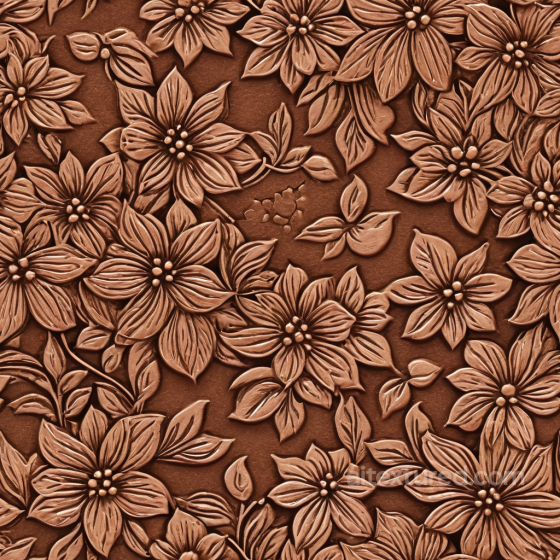 Embossed Floral Brown Leather Texture with Detailed Petal and Leaf Patterns Leather texture preview