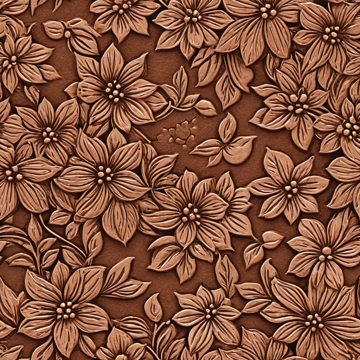 Embossed Floral Brown Leather with Detailed Petal and Leaf Patterns seamless PBR texture preview