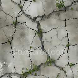 seamless Seamless 3D PBR Texture of Cracked Concrete Surface with Green Plant Growth texture 8k free download PBR