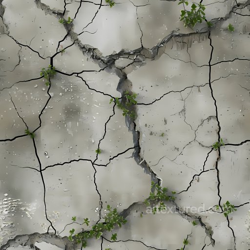 Cracked & Holes Texture of Cracked Concrete Surface with Green Plant Growth seamless Cracked & Holes PBR texture