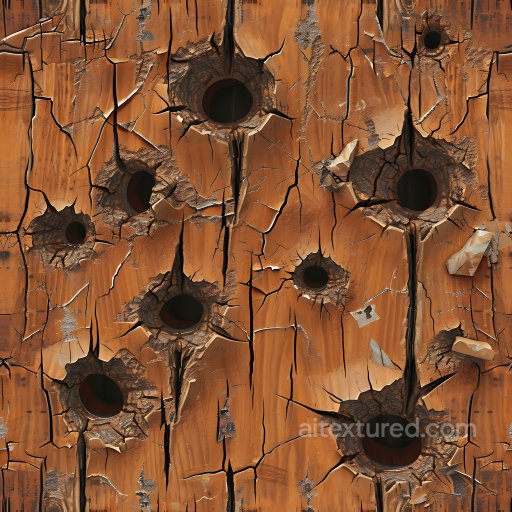 cracked and holed wooden surface PBR texture with rich orange-brown hues seamless Cracked & Holes PBR texture
