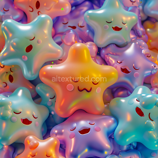 Seamless 3D Inflated PBR Texture of Glossy Multicolor Star-Shaped Bubbles