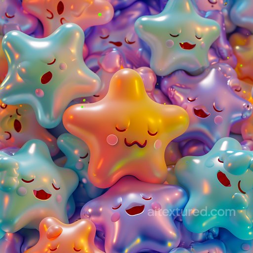 Inflated PBR Texture of Glossy Multicolor Star-Shaped Bubbles seamless Inflated PBR texture