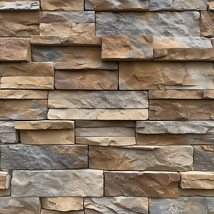 Weathered Stacked Stone Wall in Earthy Tones seamless PBR texture preview