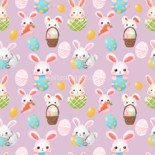 Seamless 3D PBR Cute Easter Bunny and Colorful Egg Pattern Texture