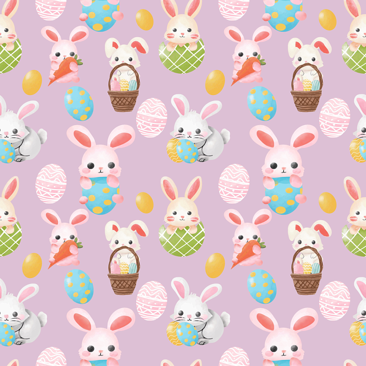 All Christmas Digital paper of Pastel Easter Bunnies and Decorative Egg… seamless PBR texture preview