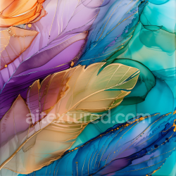 seamless Seamless 3D Alcohol Ink PBR Texture Featuring Gold-Edged Feathers on Multicolor Fluid Background texture 8k free download PBR