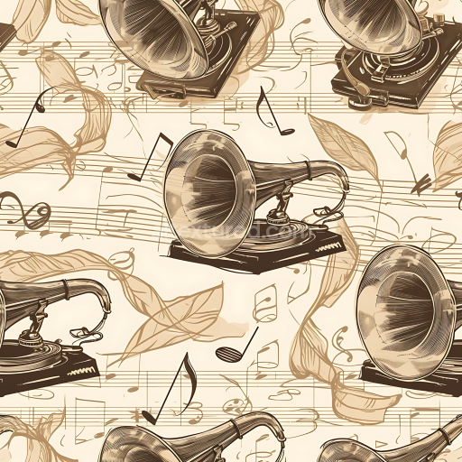 Seamless 3D PBR Vintage Gramophone Paper Pattern Texture in Sepia
