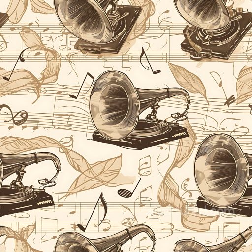 Vintage Gramophone Paper Pattern Texture in Sepia seamless Vintage Scrapbook PBR texture