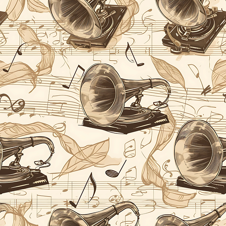 Vintage Gramophone Paper Pattern in Sepia seamless PBR texture preview