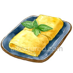 seamless Breakfast Illustration of Japanese Tamagoyaki Rolled Omelette on Plate texture 8k free download PBR