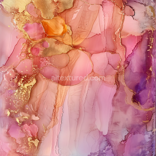 Seamless 3D Alcohol Ink PBR Texture with Pink, Purple, and Gold Marbling