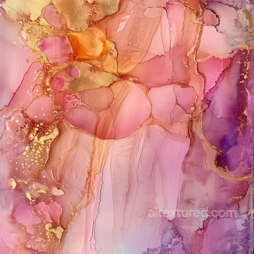 Alcohol Ink PBR Texture with Pink, Purple, and Gold Marbling seamless Alcohol ink PBR texture