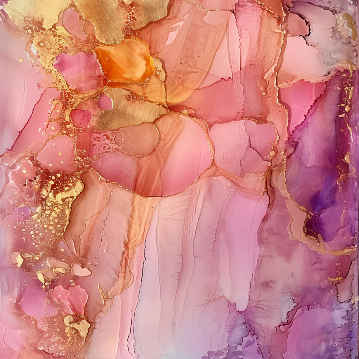 Alcohol Ink with Pink, Purple, and Gold Marbling seamless PBR texture preview