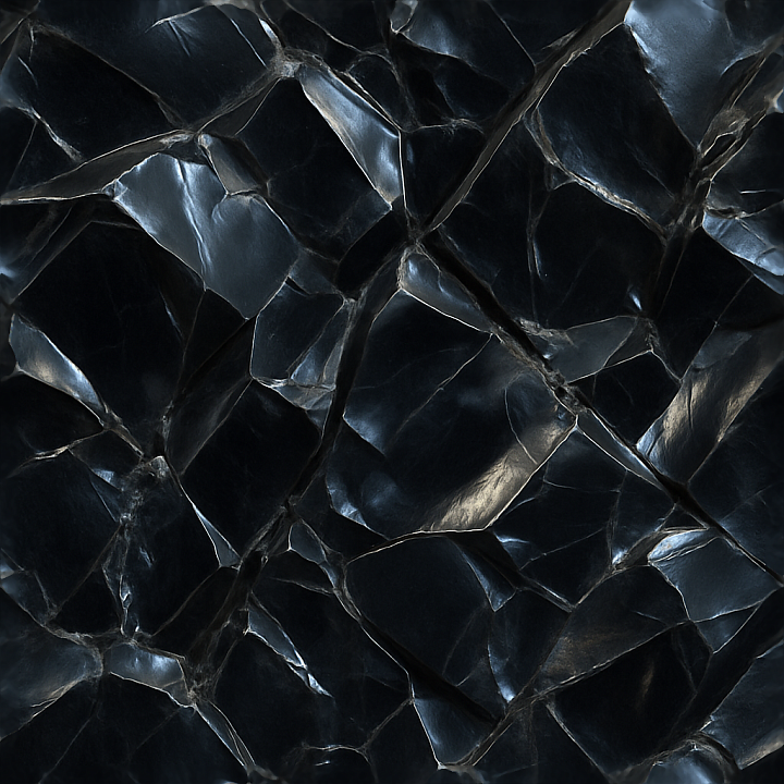 Obsidian Glassy Surface With Fractures And Metallic Sheen Highlights seamless PBR texture preview
