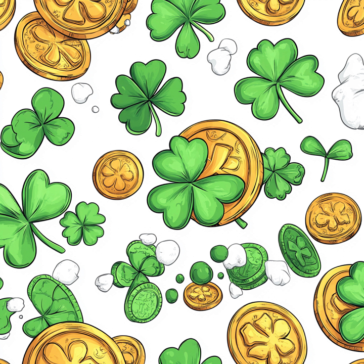 with St Patrick Gold Coins and Green Shamrocks Pattern seamless PBR texture preview