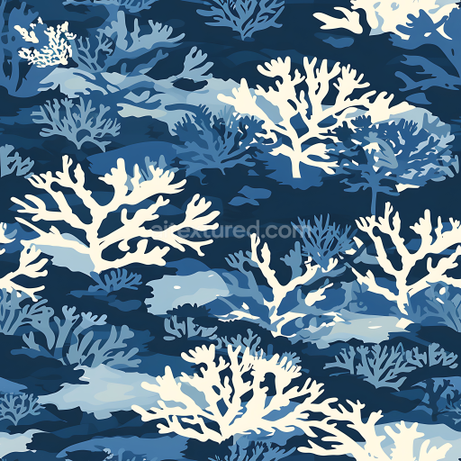 Seamless 3D Underwater Coral Camouflage PBR Texture in Blue and Cream