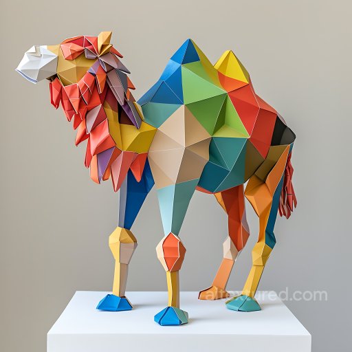 Animal - Seamless 3D PBR Origami Style Bactrian Camel Texture with Multicolor Geometric Panels texture preview