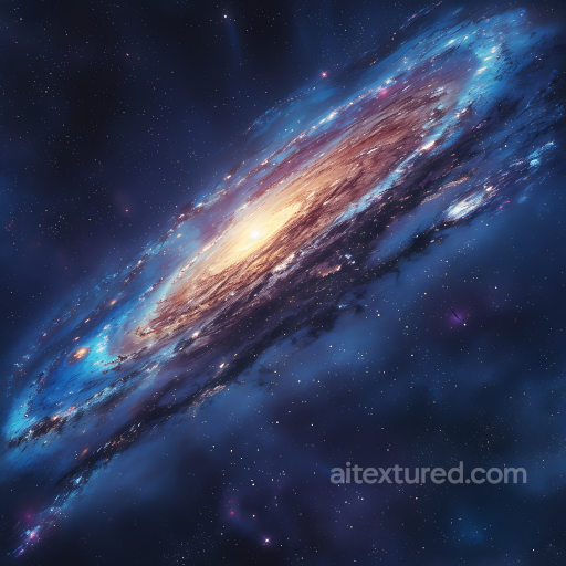 Space PBR Texture Featuring Detailed Spiral Galaxy with Vibrant Colors seamless Star, space, planets PBR texture