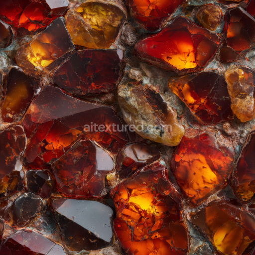 Seamless 3D Amber Stone PBR Texture Featuring Glossy, Translucent Facets