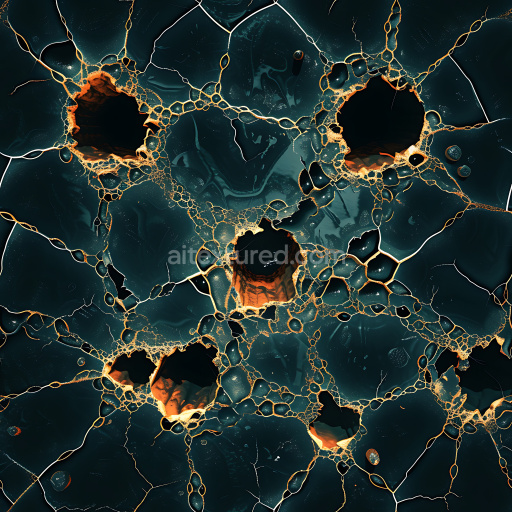 Seamless 3D PBR cracked holes texture with dark surface and bright glowing fissures