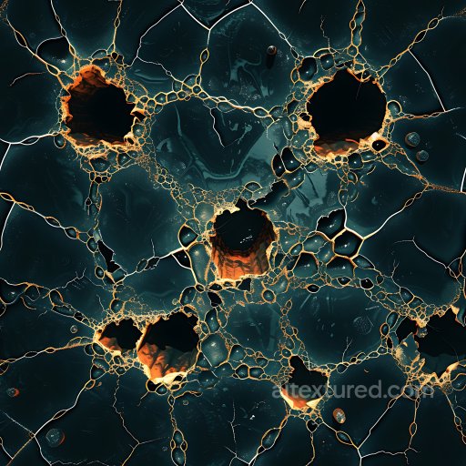 Cracked Holes Texture With Dark Surface And Bright Glowing Fissures seamless Cracked & Holes PBR texture