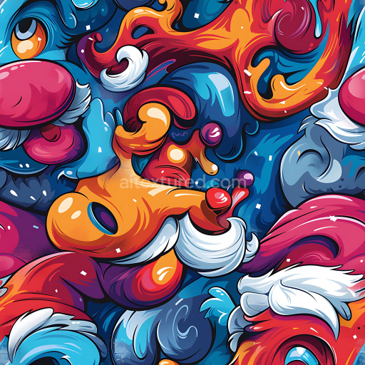 Seamless 3D PBR Texture Featuring Vibrant Colorful Abstract Graffiti Patterns