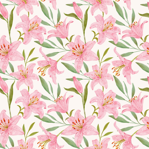 Seamless 3D PBR Texture of Pink Lily Flowers with Green Leaves Pattern