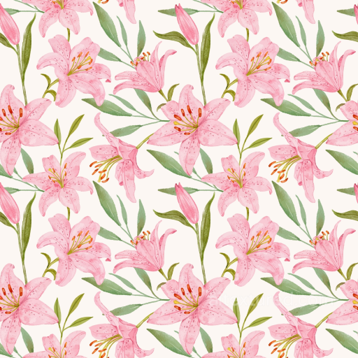Pink Flower Texture of Pink Lily Flowers with Green Leaves Pattern seamless Pink Flower PBR texture