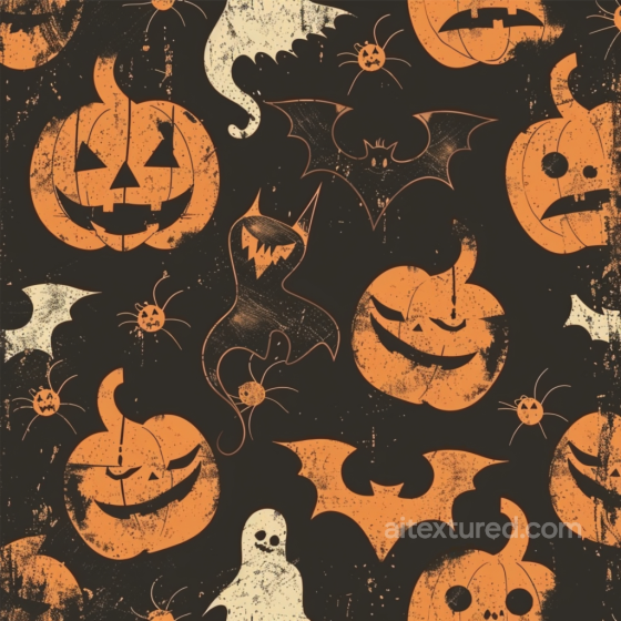 Vintage Halloween Fabric Texture with Pumpkin, Bat, and Ghost Motifs Vintage Halloween texture preview