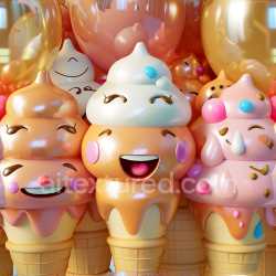 seamless Seamless 3D Inflated PBR Texture of Glossy Vinyl Cartoon Toy Ice Creams texture 8k free download PBR
