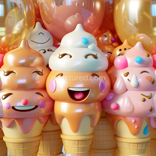 Seamless 3D Inflated PBR Texture Featuring Playful Vinyl Ice Cream Characters