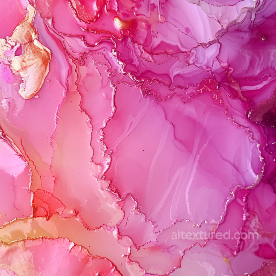Alcohol Ink PBR Texture Featuring Pink Coral Hues with Gold Veining and Fluid Movement Alcohol ink texture preview