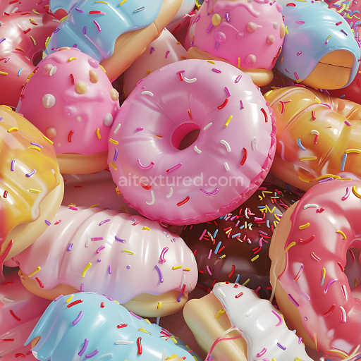 Seamless 3D Inflated Donut PBR Texture Featuring Colorful Sprinkles