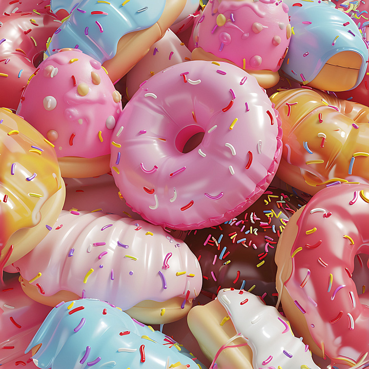 Inflated Donut Featuring Colorful Sprinkles seamless PBR texture preview