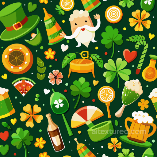 Of Colorful St Patrick Celebration Icons On Green Background seamless St patrick digital paper bundle PBR texture